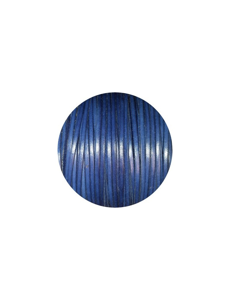 Cordon de cuir plat 3mm bleu nuit-vente au cm