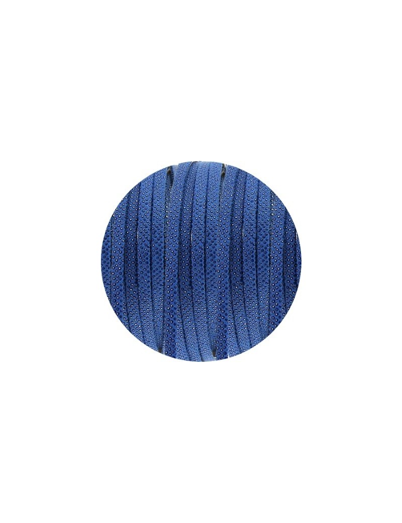 Cuir plat 5mm fantaisie aspect lézard bleu or-vente au cm