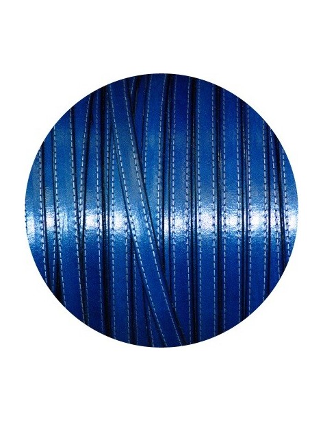 Cuir plat de 10mm bleu nuit avec coutures en vente au cm