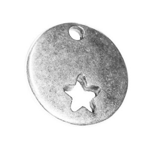 Breloque ronde lisse de 16mm placage argent avec étoile