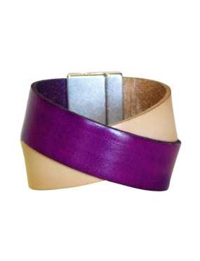 Kit bracelet en cuir plat de 40mm violet prune beige croisé