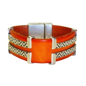 Kit bracelet en cuir plat de 20mm orange brulé ethnique