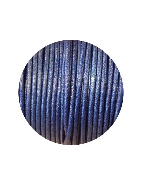 Cuir rond bleu électrique métallisé de 2mm-Espagne