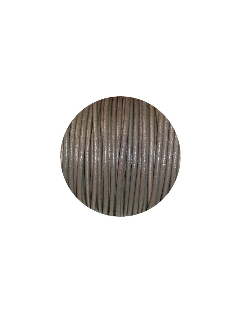 Cordon de cuir rond taupe foncé-2mm-Espagne