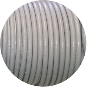 Lacet de cuir rond gris perlé-Espagne-4mm