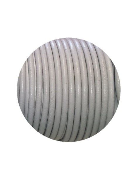 Lacet de cuir rond gris perlé-Espagne-4mm
