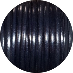 Cordon de cuir plat de 5mm bleu très foncé vendu au metre