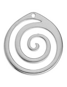 Gros pendant spirale ronde de 57mm en métal placage argent