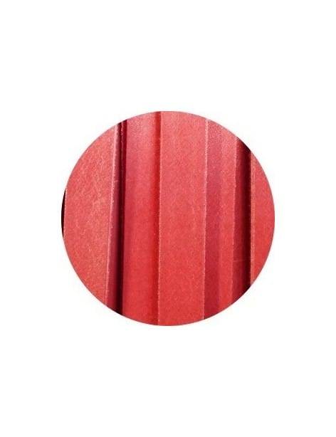 Cordon de cuir plat 10x3mm rouge orangé français-vente au cm