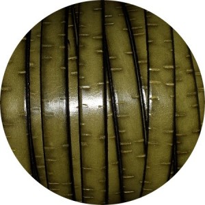Cordon de cuir plat fantaisie 10mm vert kaki effet liège-vente au cm