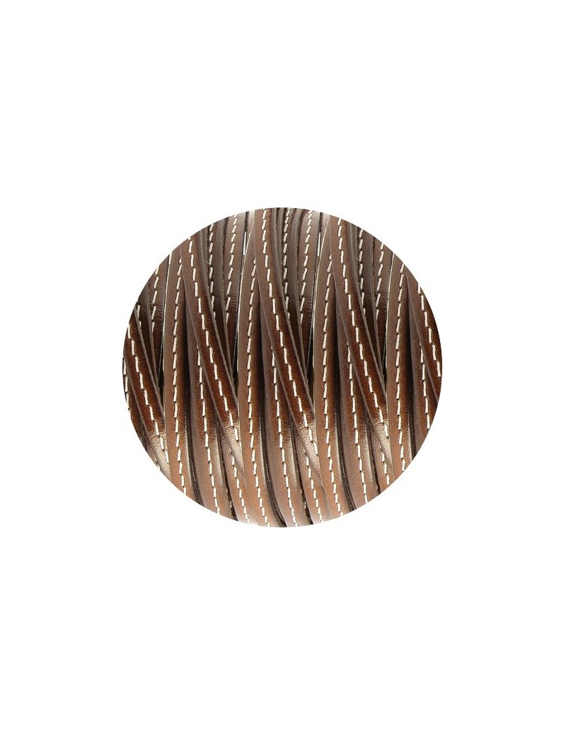Cuir plat 5mm couleur marron brun couture blanche-vente au cm
