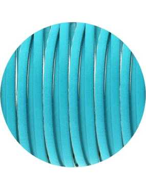 Cordon de cuir plat 5mm bleu azur sans bords noirs-vente au cm