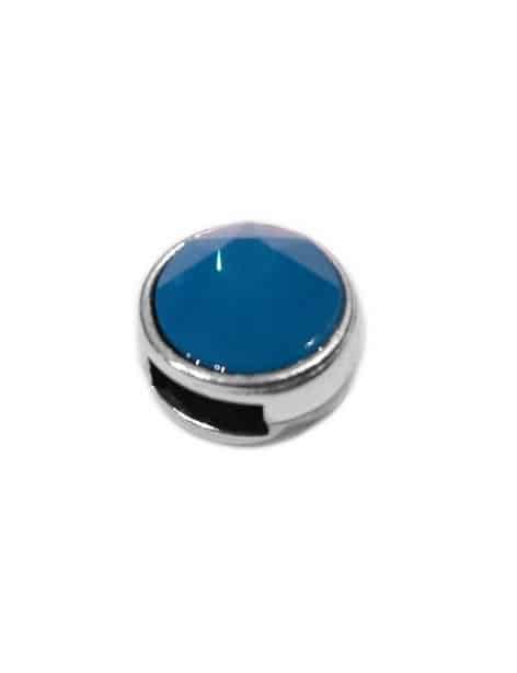 Passant rond strass Swarovski bleu opale pour lacet plat de 5mm