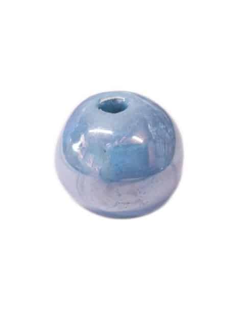 Perle ronde en ceramique de 22mm de couleur bleue