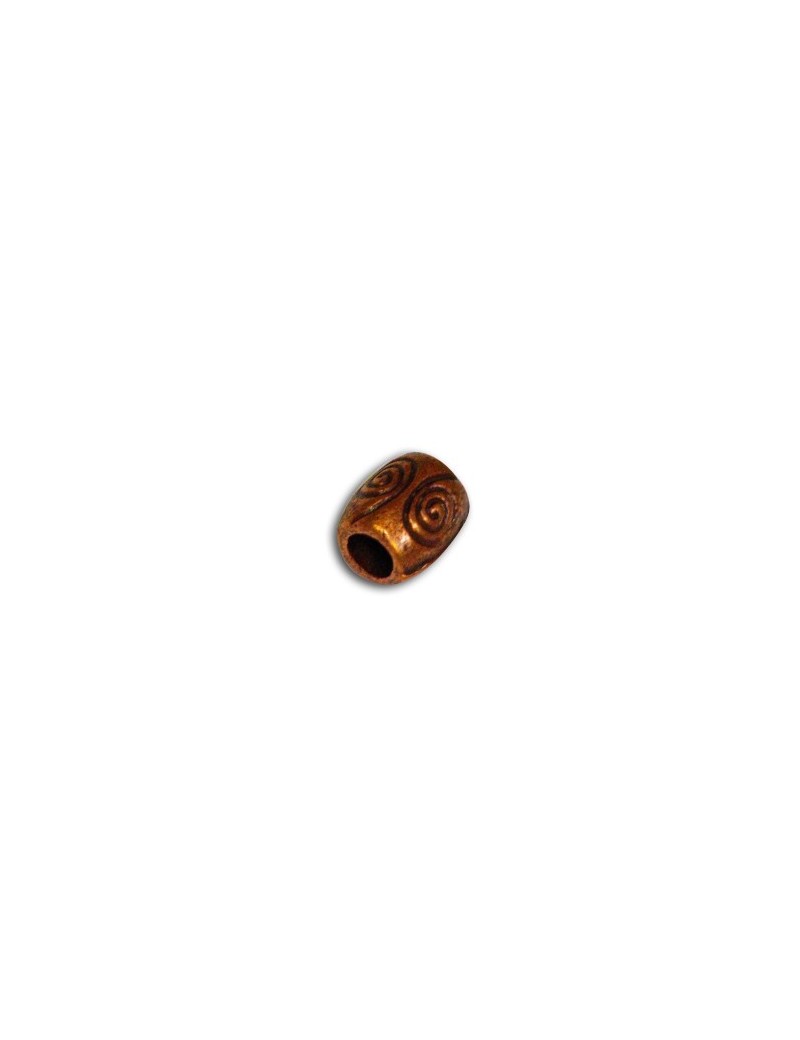 Perle tonneau de 7mm gravures spirales couleur cuivre