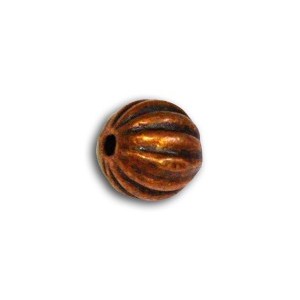 Perle ronde cotelee de 6mm couleur cuivre antique