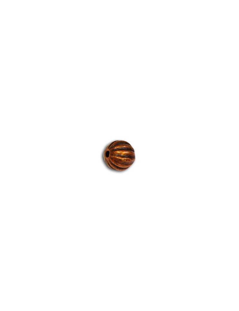 Perle ronde cotelee de 6mm couleur cuivre antique