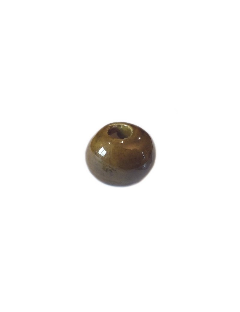 Perle ronde céramique kaki foncé de 12mm
