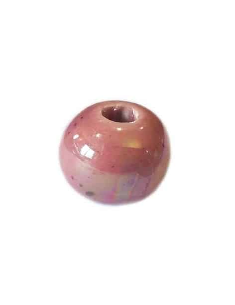 Perle ronde en céramique de couleur vieux rose clair mouchetée-12mm
