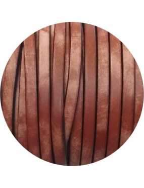 Cordon de cuir plat vintage marbré 5mm marron clair-vente au cm