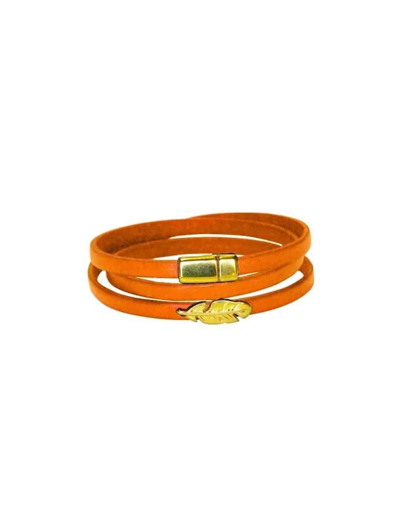 Bracelet triple tour en kit de 5mm de large orange nacré et or