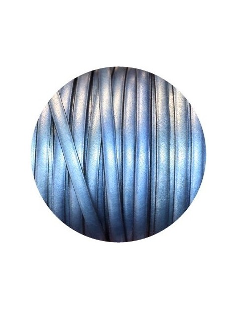 Cordon de cuir plat 5mm couleur bleu clair métallisé-vente au cm