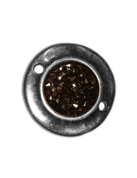 Intercalaire rond crystal rock noir de 26mm à 2 accroches placage argent