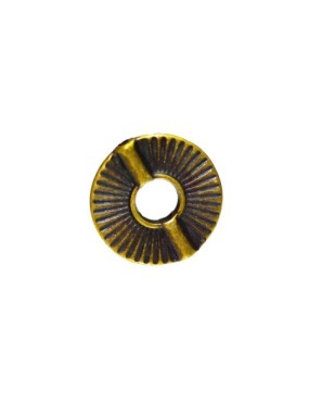 Perle ronde plate striee de 23mm en metal couleur bronze