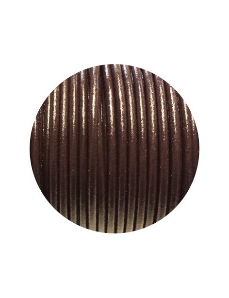Cordon de cuir rond marron foncé-3mm-Espagne-Premium