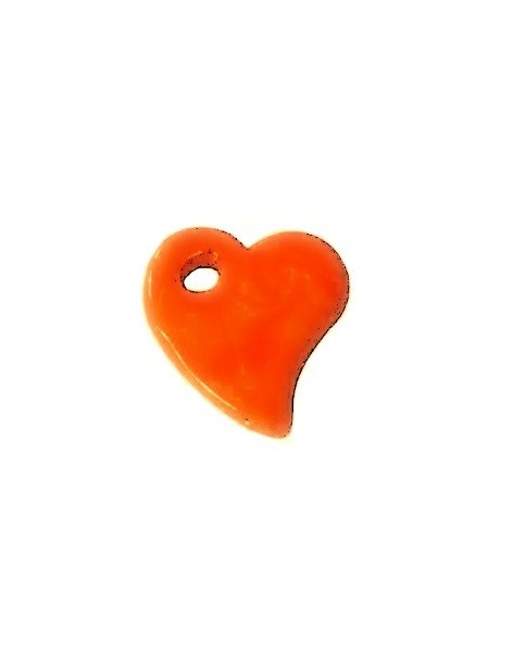 Pampille coeur orange de 22mm en céramique brute