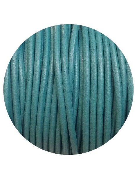 Cordon de cuir rond de 3mm bleu turquoise clair-Espagne-Premium