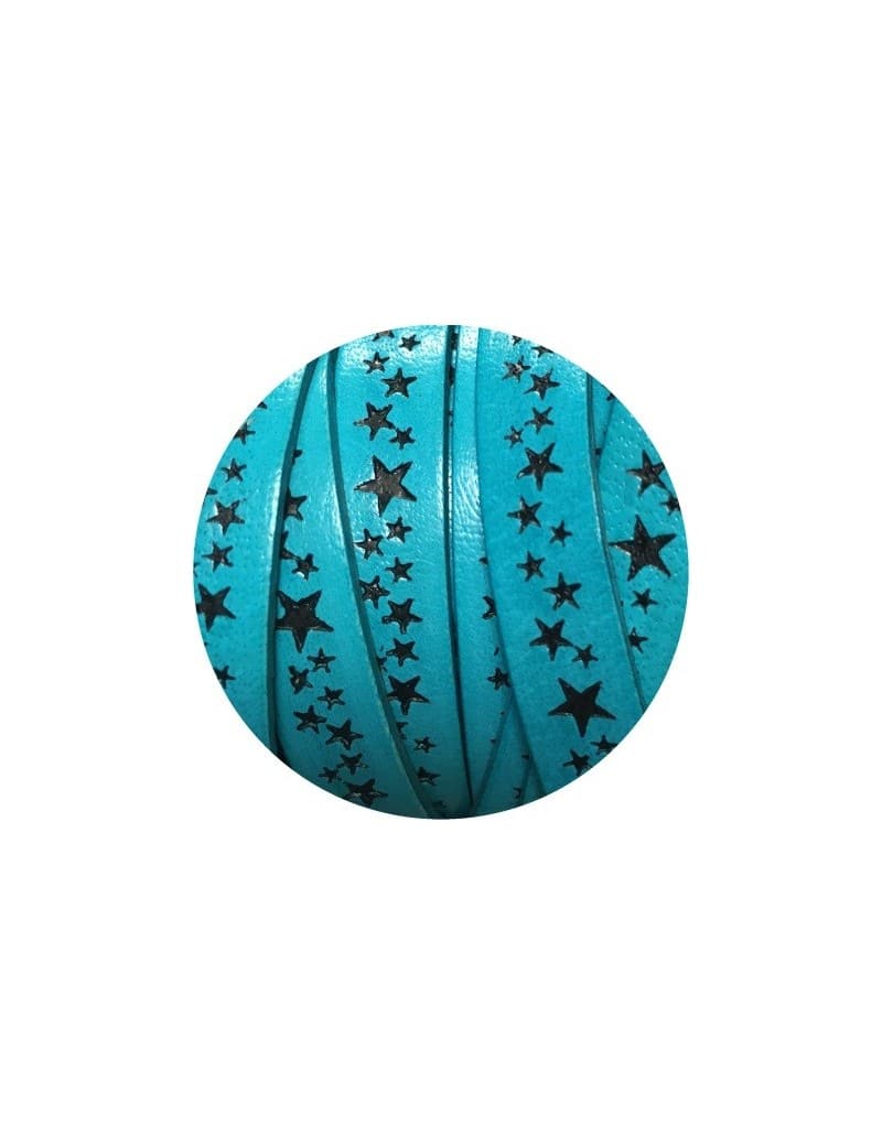 Cuir plat 10mm fantaisie bleu avec des étoiles gravées-vente au cm