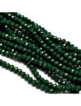 Fil de 145 perles rondes aplaties à facettes vert bouteille de 4mm