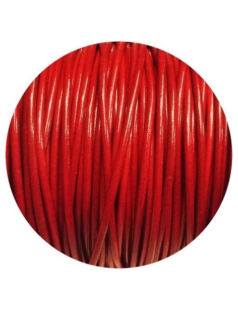 Cordon de cuir rond rouge brillant-3mm-Espagne-Premium