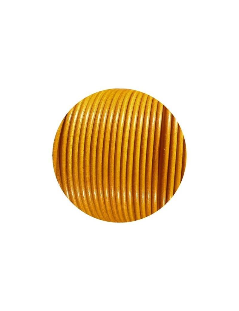 Cordon de cuir rond jaune moutarde brillant-3mm-Espagne-Premium