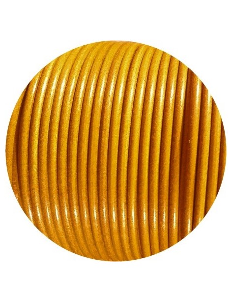 Cordon de cuir rond jaune moutarde brillant-3mm-Espagne-Premium