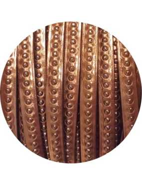 Cordon de cuir plat 6mm effet miroir or rose à billes vendu au mètre