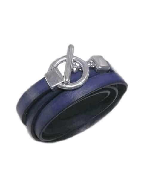 Superbe bracelet triple tour bleu nuit en kit avec du cuir plat de 10mm