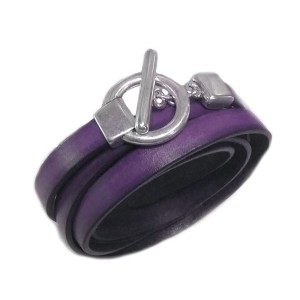 Superbe bracelet triple tour en kit avec du cuir plat lisse violet