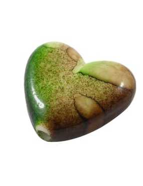 Grosse perle coeur verte et marron de 19mm en plastique