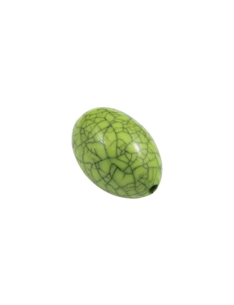 Perle en forme de grosse olive marbrée verte en plastique