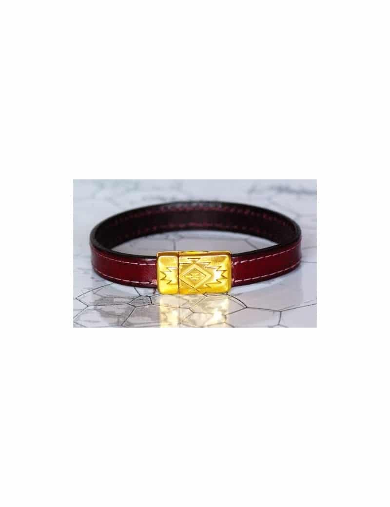 Kit bracelet en cuir plat de 10mm bordeaux avec coutures simple tour