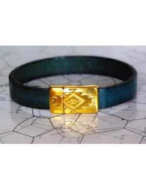 Kit bracelet en cuir plat de 10mm bleu atoll simple tour