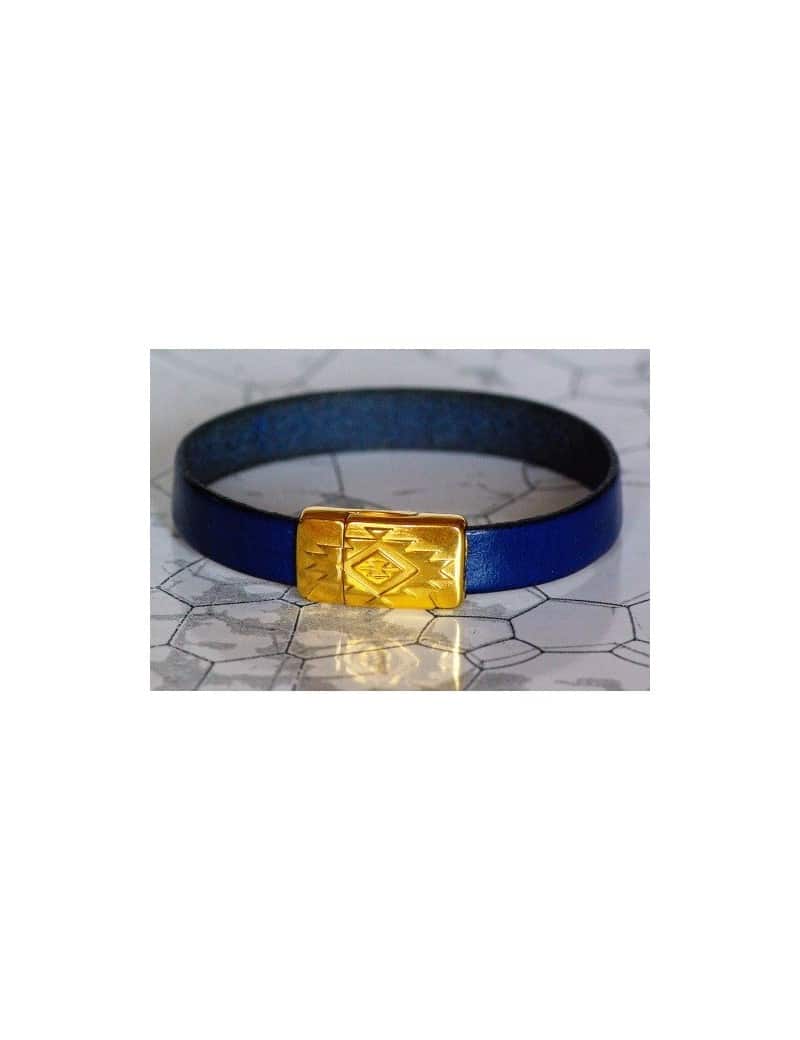 Kit bracelet en cuir plat de 10mm bleu nuit premium simple tour