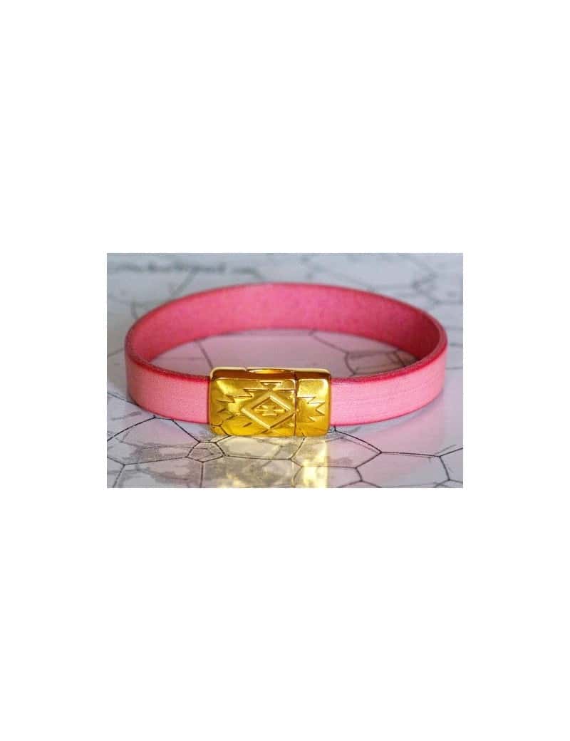 Kit bracelet en cuir plat de 10mm vieux rose clair simple tour