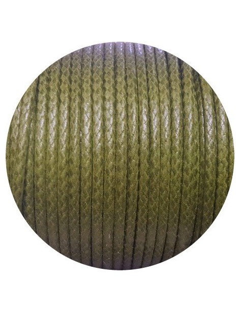Cordon de coton cire rond de 3mm vert olive-Italie