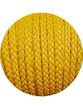 Cordon de cuir plat tresse 5mm jaune-vente au cm