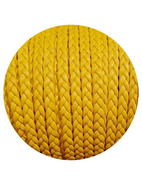 Cordon de cuir plat tresse 5mm jaune vendu au mètre