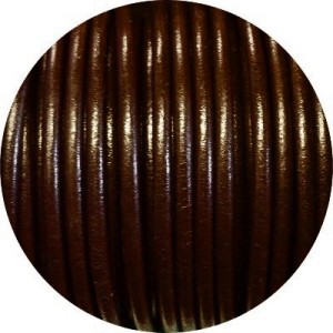 Lacet de cuir rond marron-Espagne-4mm