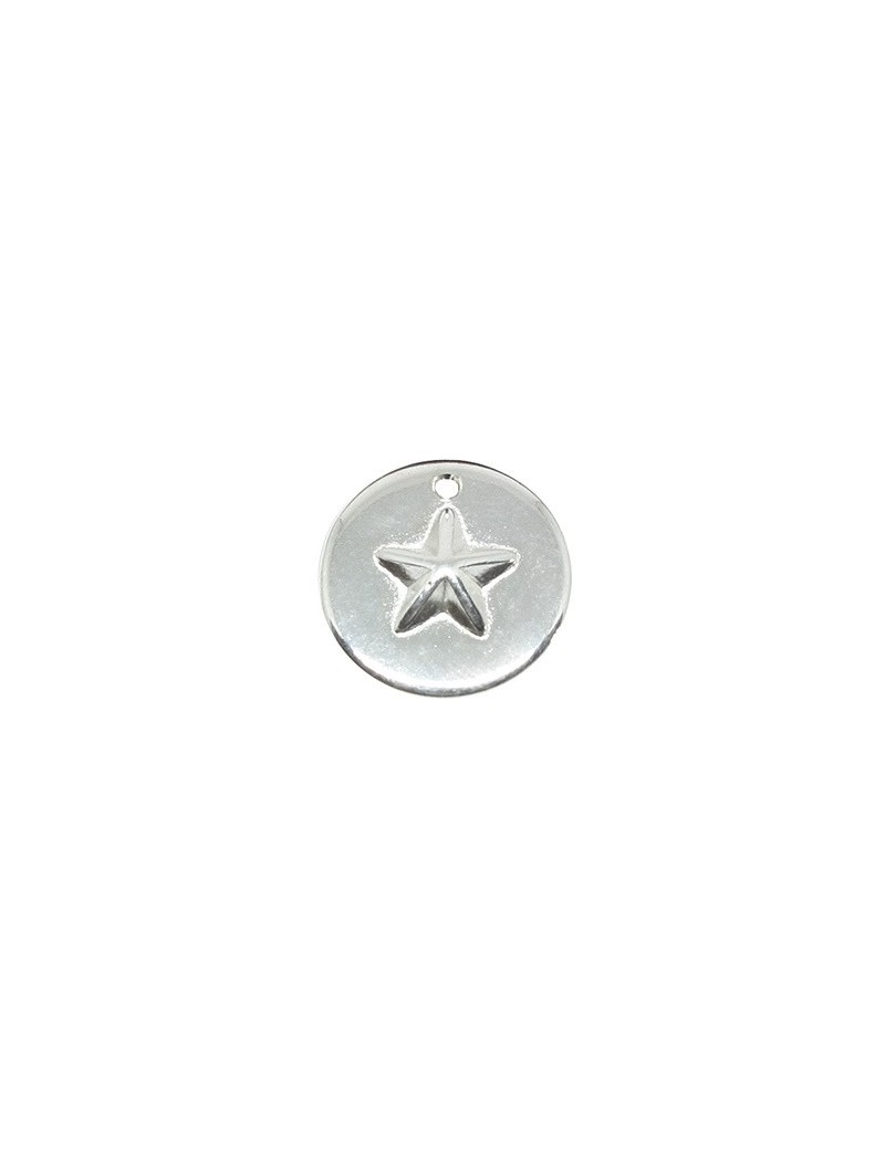 Disque rond de 24mm avec étoile en métal plaqué argent 10 microns